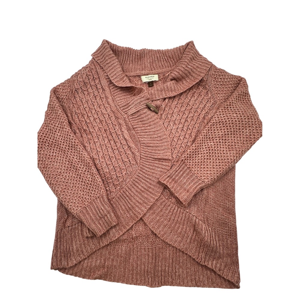 Sonoma Life Style Woman Pink Cable Knit Crossover Toggle Cardigan 1X Shawl Neck